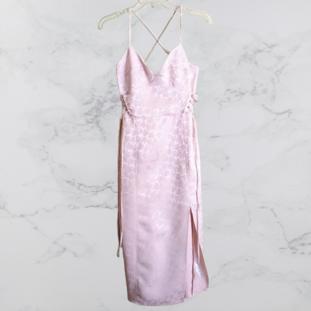 Top Shop Dress Midi Baby Pink Lace Up Corset Satin Jacquard Size 2